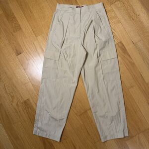Max Mara Studio Pleated Cargo Pants Beige US 4 Cotton Lightweight Designer Luxe